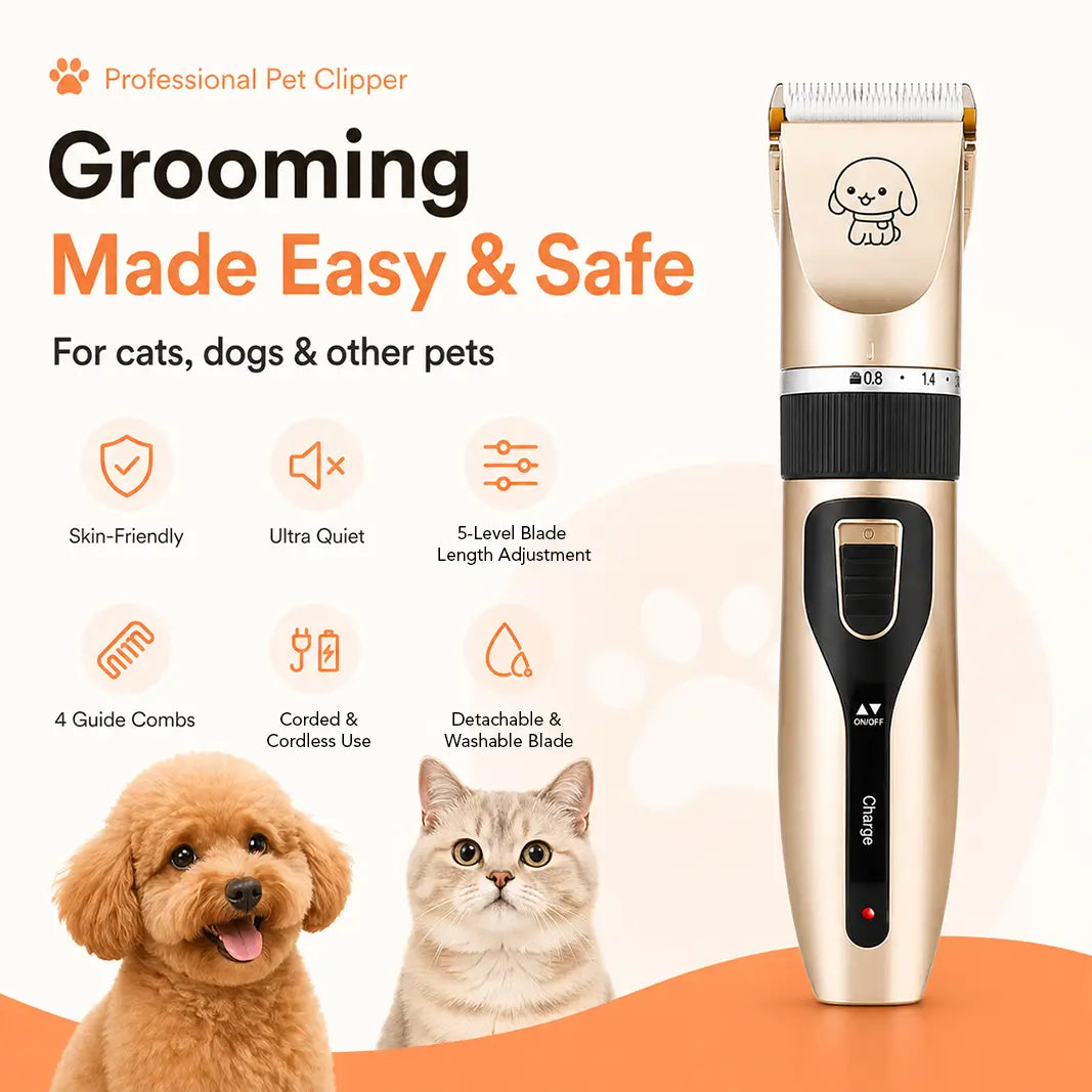 Petpatlife professional pet hair clippers with 5-level blade adjustment, perfect for cats, dogs, and safe grooming at home.