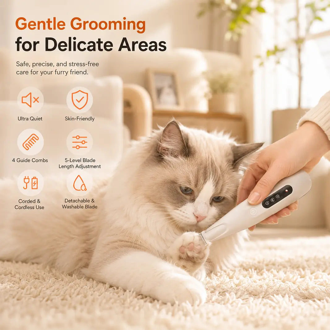Using the Petpatlife precision paw trimmer on a cat's delicate toe beans, highlighting its safe and gentle skin-friendly blade.