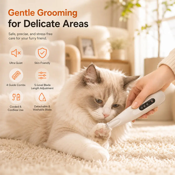 Using the Petpatlife precision paw trimmer on a cat's delicate toe beans, highlighting its safe and gentle skin-friendly blade.
